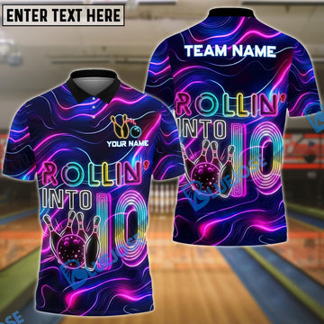 BlueJose Bowling Neon Rollin‚Äô Into 10 Personalized Name, Team Name 3D Shirt