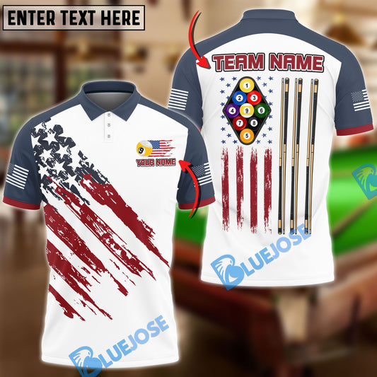 BlueJose Billiards Ball 9 US Flag Champion Pattern Personalized Name Shirt