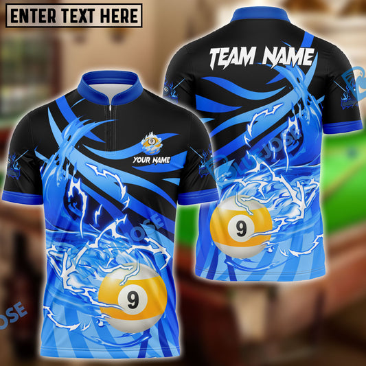BlueJose Billiards 9 Ball Thunder Flame Strike Personalized Name, Team Name Unisex Shirt ( 4 Colors )