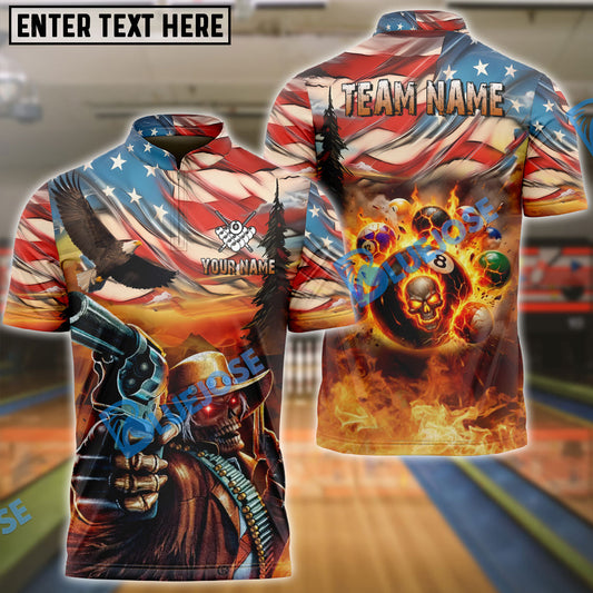 BlueJose Billiards Ball 8 American Flag Cowboy Shooter Flaming Customized Name, Team Name 3D Shirt