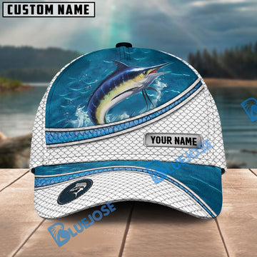 BlueJose Marlin Fishing Blue Water Pattern Personalized Cap