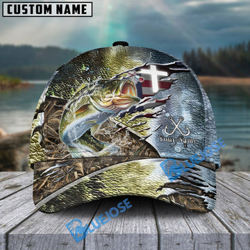 Bluejose Bass Fishing American Flag & Cross Design with Camo Personalized Cap
