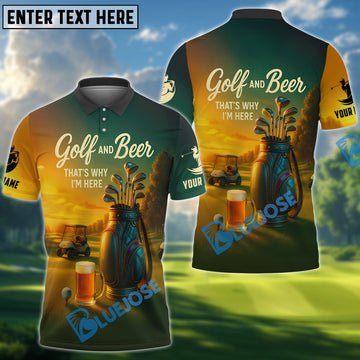 BlueJose Golf and Beer That’s Why I’m Here Funny Golf Polo Shirt, Custom Name & Team Name 3D Shirts