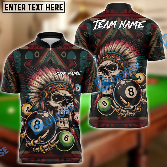 BlueJose Billiards Ball 8 Skull Tribal War Chief Customized Name, Team Name 3D Shirt
