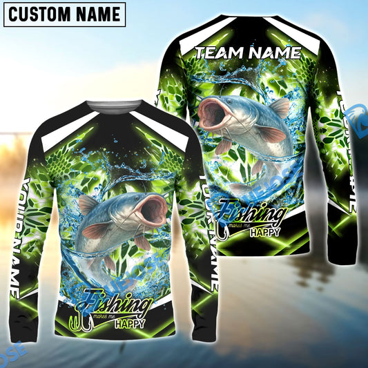 Bluejose Catfish Fishing Green Happy Hook Design Name & Team Name 3D Shirts