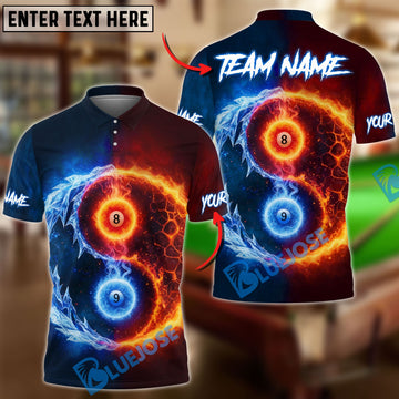 BlueJose Billiards Fire & Ice Ball 8&9 Personalized Name Shirt (4 Colors)