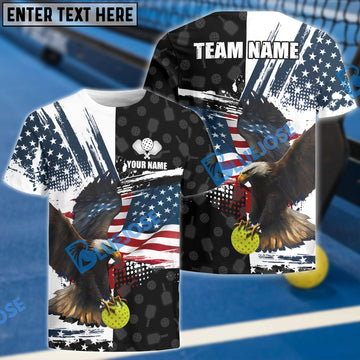 BlueJose Pickleball American Flag Eagle Men Shirt Patriotic Customized Name, Team Name Unisex Shirt