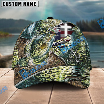 Bluejose Crappie Fishing American Flag & Cross Design with Camo Personalized Cap