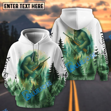 BlueJose White Bigfoot Watercolor Art Personalized Name Hoodie For Hunting Lover