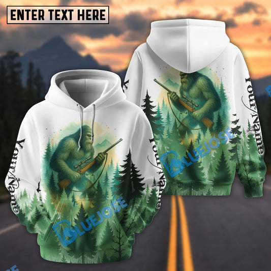 BlueJose White Bigfoot Watercolor Art Personalized Name Hoodie For Hunting Lover