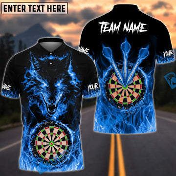 BlueJose Darts Wolf Fire Flame Personalized Name, Team Name 3D Shirt (4 Colors)