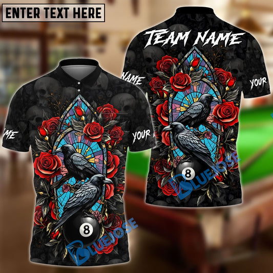 BlueJose Billiards 8-Ball Raven Rose Customized Name, Team Name 3D Shirt (4 Colors)