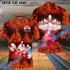 BlueJose Bowling Flame Pattern Multicolor Customized Name 3D Polo Shirt