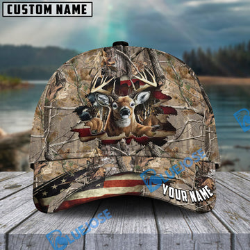BlueJose Americam Flag Hunting Deer Crack Camo Pattern Multicolor Option Personalized Cap