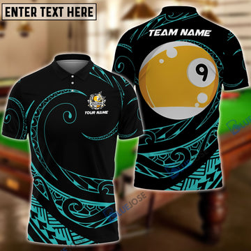 BlueJose Billiards Ball 9 Hawaii Polynesian Personalized Name, Team Name Shirt (4 Colors)