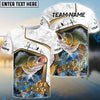 Bluejose Walleye Fishing White Marble & Gold Trim Splash Heartbeat Line Custom Name & Team Name 3D Shirts