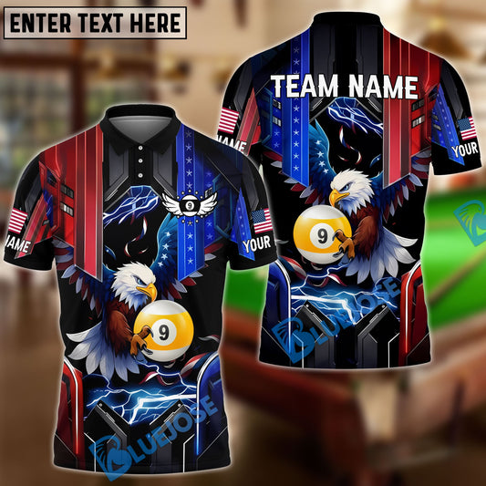 BlueJose Billiards Ball 9 Eagle American Flag Lightning Customized Name, Team Name 3D Shirt