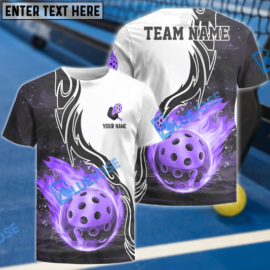 BlueJose Flaming Pickleball Fireball Custom Name & Team 3D Shirt (4 Colors)