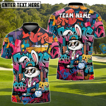 BlueJose Graffiti Bunny Golf Polo Customized Name, Team Name 3D Shirts (4 Colors)