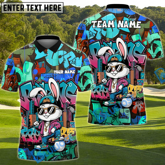 BlueJose Graffiti Bunny Golf Polo Customized Name, Team Name 3D Shirts (4 Colors)