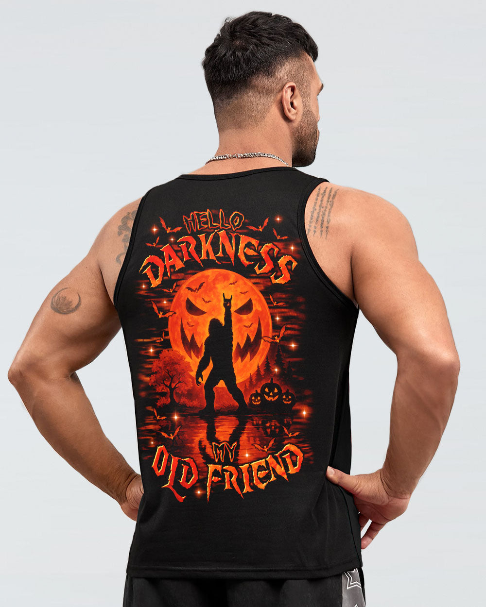 HELLO DARKNESS MY OLD FRIEND BIGFOOT HALLOWEEN ALL OVER PRINT - TLTR1808252