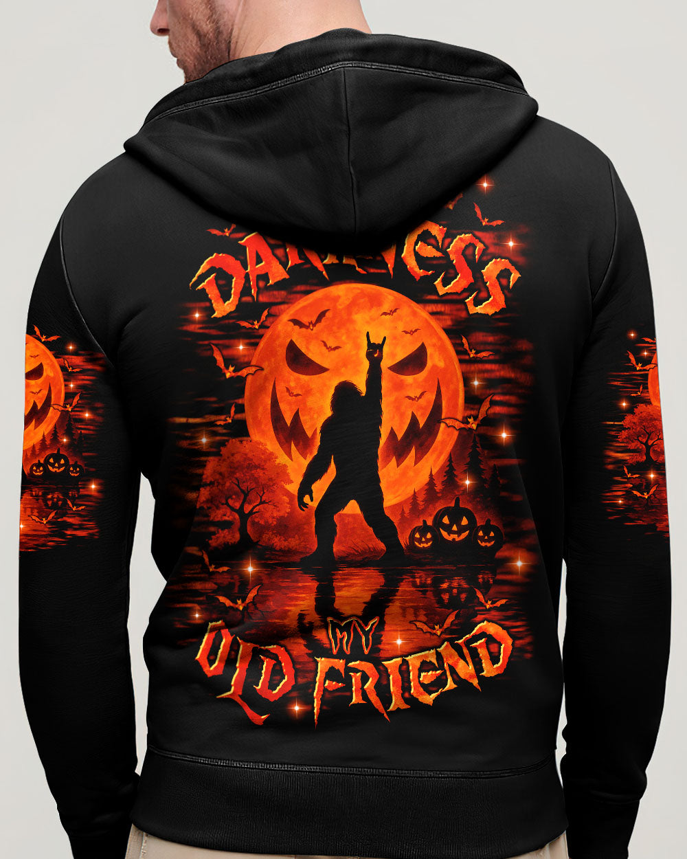 HELLO DARKNESS MY OLD FRIEND BIGFOOT HALLOWEEN ALL OVER PRINT - TLTR1808252