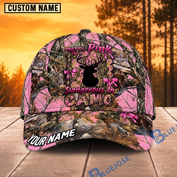 BlueJose Hunting Pretty In Pink Deer Woodland Camo Personalized 3D Cap