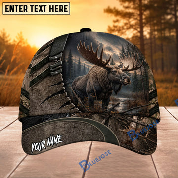 BlueJose Moose Hunting Forest Badge Personalized 3D Cap