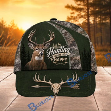 BlueJose Deer Hunting Happy Quote 3D Cap