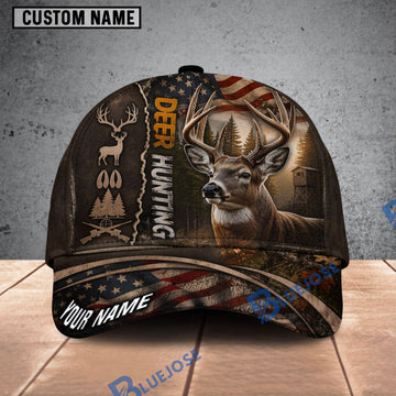 BlueJose Deer Hunting American Flag Personalized 3D Cap