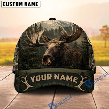 BlueJose Moose Hunting Forest Portrait Personalized 3D Cap