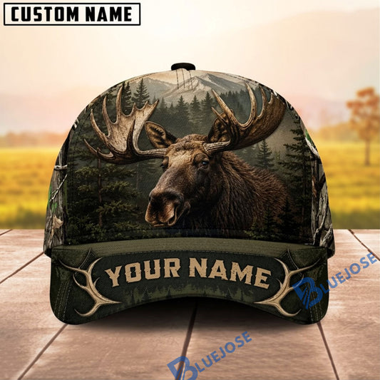 BlueJose Moose Hunting Forest Portrait Personalized 3D Cap