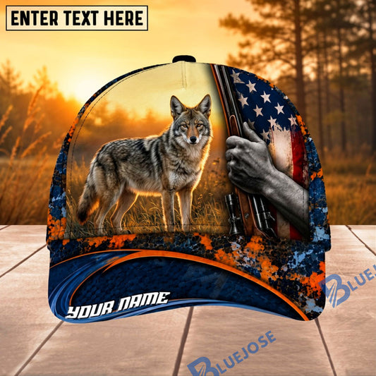 BlueJose Hunting American Flag Sunset Rifle Personalized 3D Cap (12 animals)