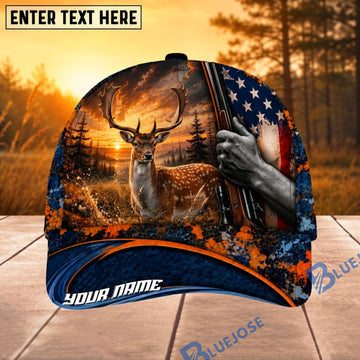 BlueJose Hunting American Flag Sunset Rifle Personalized 3D Cap
