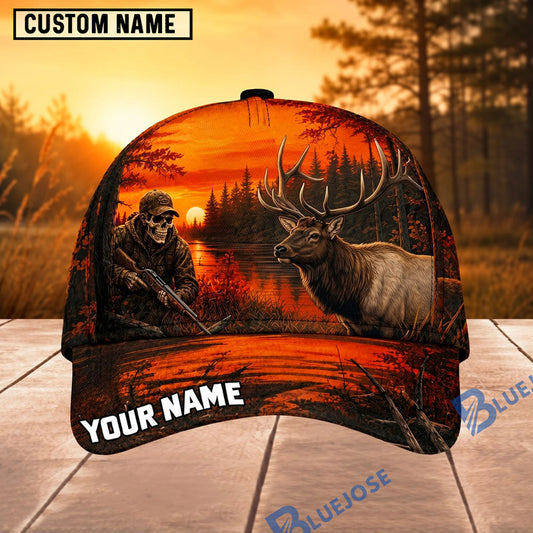 BlueJose Hunting Skull Hunter Orange Sunset Personalized 3D Cap (12 animals)