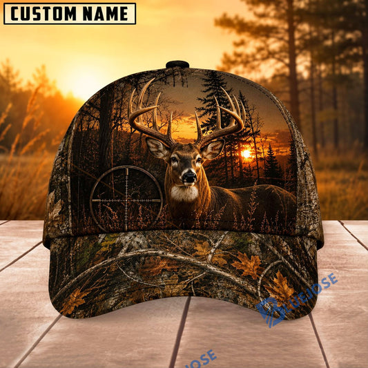 BlueJose Hunting Sunset Target Woodland Camo Personalized 3D Cap (12 animals)