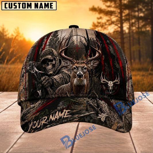 BlueJose Hunting Skull Bowhunter Red Stripe Camo Personalized 3D Cap (12 Caps)