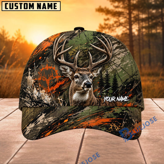 BlueJose Hunting Orange Green Splash Forest Personalized 3D Cap (12 animals)