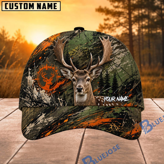 BlueJose Hunting Orange Green Splash Forest Personalized 3D Cap (12 animals)