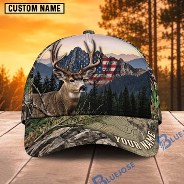 BlueJose Elk Hunting Patriotic Mountain Elk Personalized Name 3D Cap
