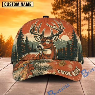 BlueJose Deer Hunting Autumn Buck Portrait Personalized Name 3D Cap
