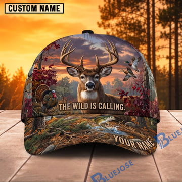 BlueJose Deer Hunting Wild Is Calling Autumn Forest Personalized Name 3D Cap