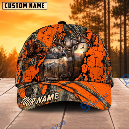 BlueJose Moose Hunting Orange Crack Camo Personalized Name 3D Cap