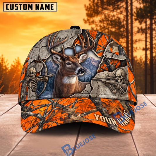 BlueJose Deer Hunting Blaze Orange Camo Rifle Wilderness Personalized Name 3D Cap (9 animals)