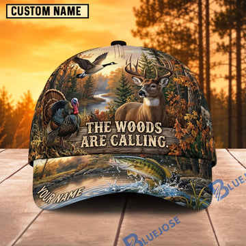BlueJose Deer Hunting The Woods Are Calling Autumn Wilderness Personalized Name 3D Cap