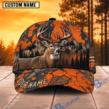 BlueJose Deer Hunting Blaze Orange Forest Camo Personalized Name 3D Cap