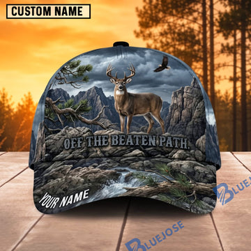 BlueJose Deer Hunting Off The Beaten Path Mountain Personalized Name 3D Cap