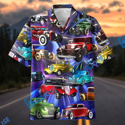 Bluejose Personalized Vintage Hot Rod Classics Hawaiian Shirt