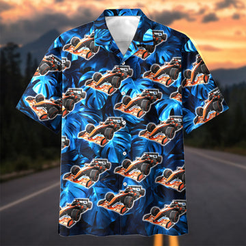 Bluejose Personalized Formula 1 Racing Car Tropical Blue Hawaiian Shirt