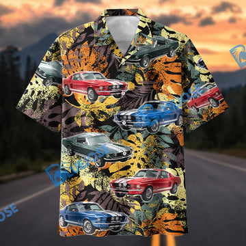 Bluejose Personalized Classic Fastback Muscle Car Tropical Grunge Hawaiian Shirt